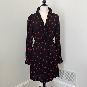 Gianni, black/red polka dot button down long sleeve knee length Dress, size 6